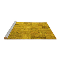 Sideview of Machine Washable Patchwork Yellow Transitional Rug, wshcon2625yw