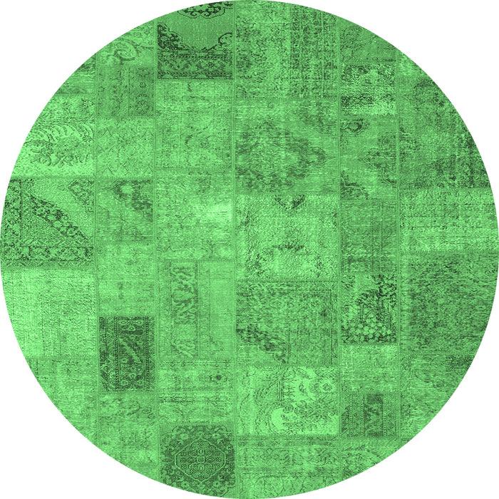 Round Machine Washable Patchwork Emerald Green Transitional Area Rugs, wshcon2625emgrn