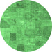 Round Machine Washable Patchwork Emerald Green Transitional Area Rugs, wshcon2625emgrn