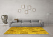 Machine Washable Patchwork Yellow Transitional Rug in a Living Room, wshcon2625yw