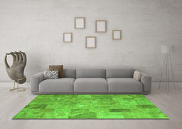 Machine Washable Patchwork Green Transitional Area Rugs in a Living Room,, wshcon2625grn