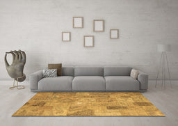 Machine Washable Patchwork Brown Transitional Rug in a Living Room,, wshcon2625brn