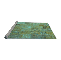 Sideview of Machine Washable Patchwork Light Blue Transitional Rug, wshcon2625lblu