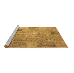 Sideview of Machine Washable Patchwork Brown Transitional Rug, wshcon2625brn