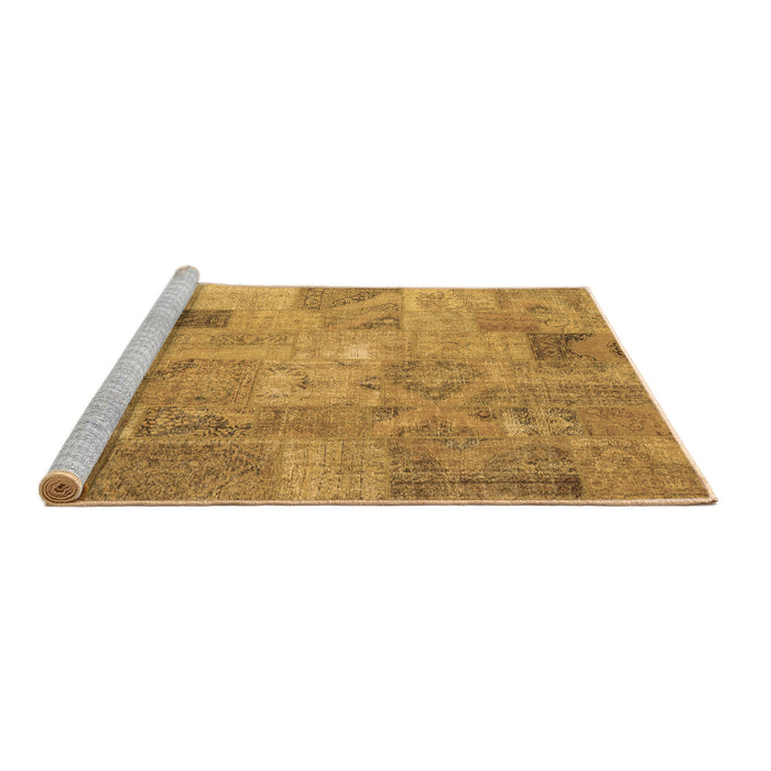 Sideview of Machine Washable Patchwork Brown Transitional Rug, wshcon2625brn