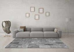 Machine Washable Patchwork Gray Transitional Rug in a Living Room,, wshcon2625gry
