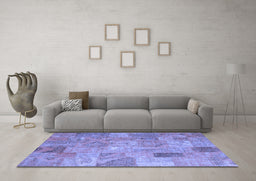 Machine Washable Patchwork Blue Transitional Rug in a Living Room, wshcon2625blu