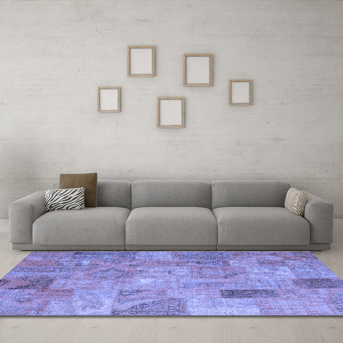 Machine Washable Patchwork Blue Transitional Rug in a Living Room, wshcon2625blu