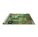 Sideview of Machine Washable Southwestern Turquoise Country Area Rugs, wshcon2626turq