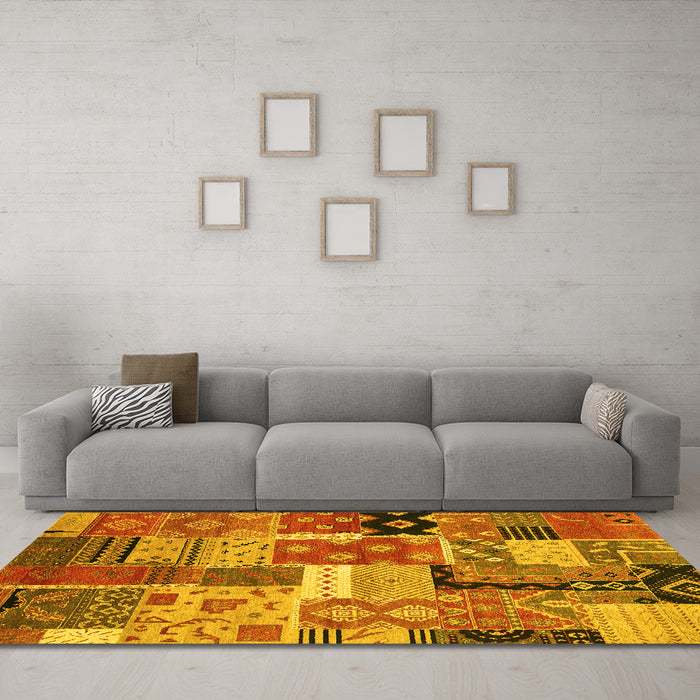 Machine Washable Southwestern Yellow Country Rug in a Living Room, wshcon2626yw