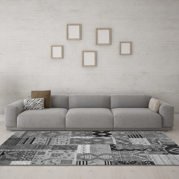 Machine Washable Southwestern Gray Country Rug in a Living Room,, wshcon2626gry