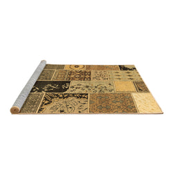 Sideview of Machine Washable Patchwork Brown Transitional Rug, wshcon2627brn
