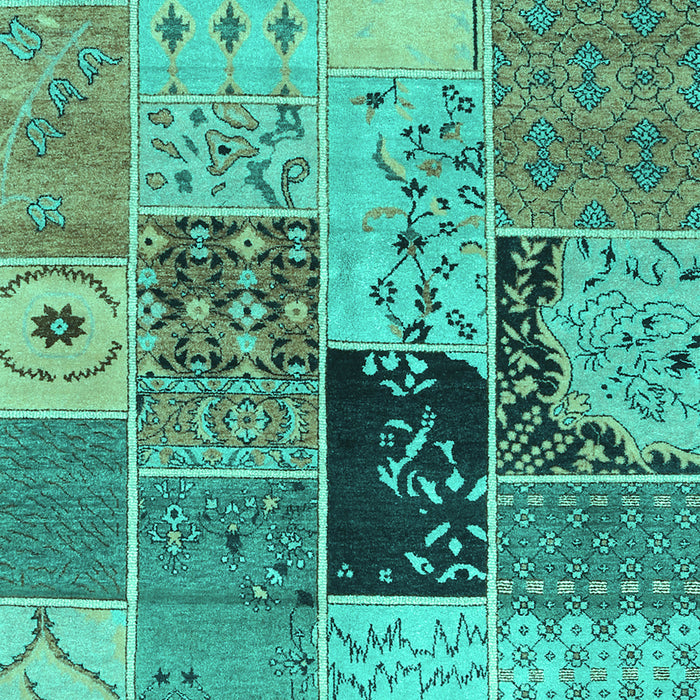 Machine Washable Patchwork Turquoise Transitional Area Rugs, wshcon2627turq