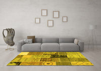 Machine Washable Patchwork Yellow Transitional Rug, wshcon2627yw