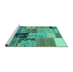 Sideview of Machine Washable Patchwork Turquoise Transitional Area Rugs, wshcon2627turq