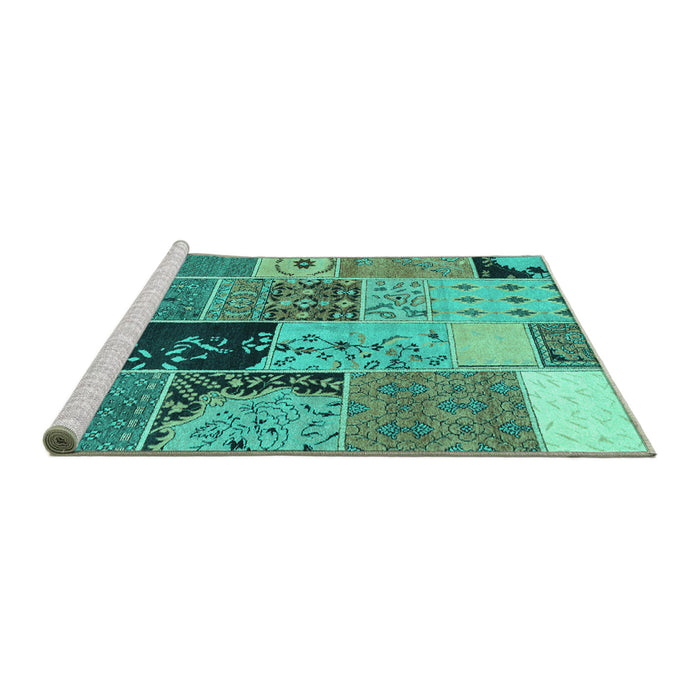 Sideview of Machine Washable Patchwork Turquoise Transitional Area Rugs, wshcon2627turq