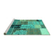 Sideview of Machine Washable Patchwork Turquoise Transitional Area Rugs, wshcon2627turq