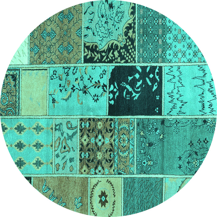 Round Patchwork Turquoise Transitional Rug, con2627turq