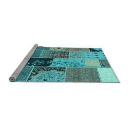 Sideview of Machine Washable Patchwork Light Blue Transitional Rug, wshcon2627lblu