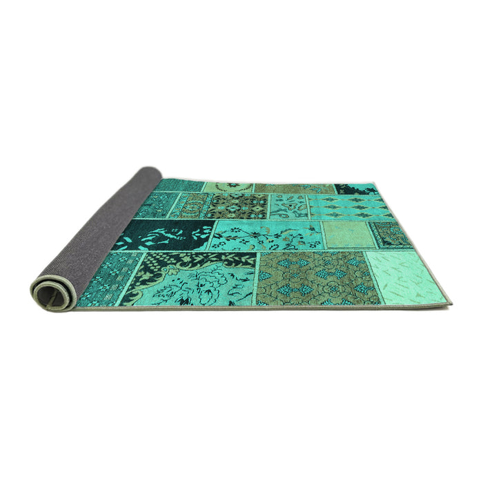 Sideview of Patchwork Turquoise Transitional Rug, con2627turq
