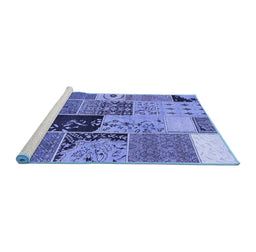 Sideview of Machine Washable Patchwork Blue Transitional Rug, wshcon2627blu