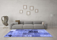 Machine Washable Patchwork Blue Transitional Rug, wshcon2627blu