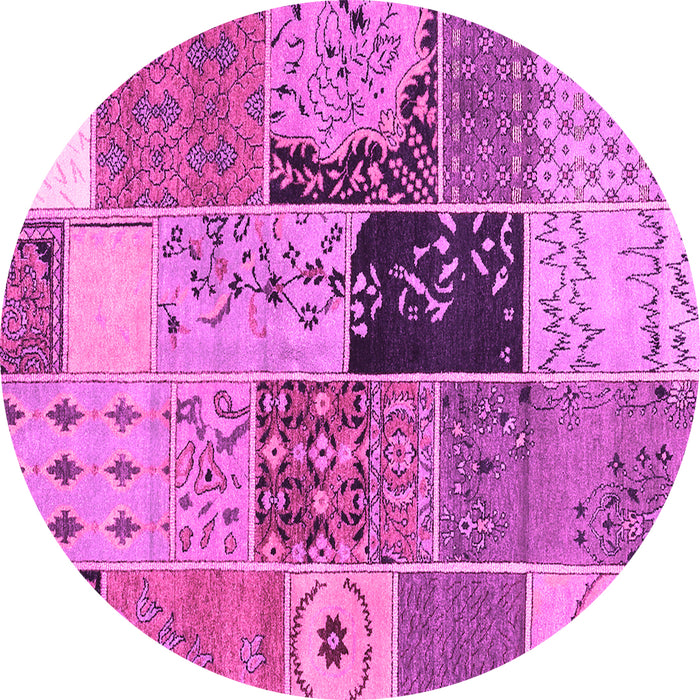 Round Machine Washable Patchwork Pink Transitional Rug, wshcon2627pnk