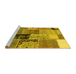 Sideview of Machine Washable Patchwork Yellow Transitional Rug, wshcon2627yw
