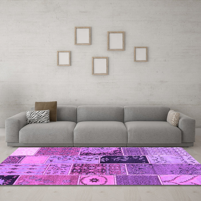 Machine Washable Patchwork Purple Transitional Area Rugs in a Living Room, wshcon2627pur
