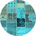 Round Machine Washable Patchwork Light Blue Transitional Rug, wshcon2627lblu