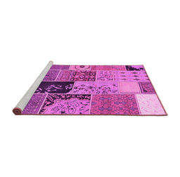 Sideview of Machine Washable Patchwork Pink Transitional Rug, wshcon2627pnk