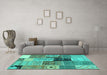 Machine Washable Patchwork Turquoise Transitional Area Rugs in a Living Room,, wshcon2627turq