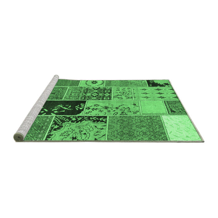 Sideview of Machine Washable Patchwork Emerald Green Transitional Area Rugs, wshcon2627emgrn