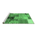 Sideview of Machine Washable Patchwork Emerald Green Transitional Area Rugs, wshcon2627emgrn