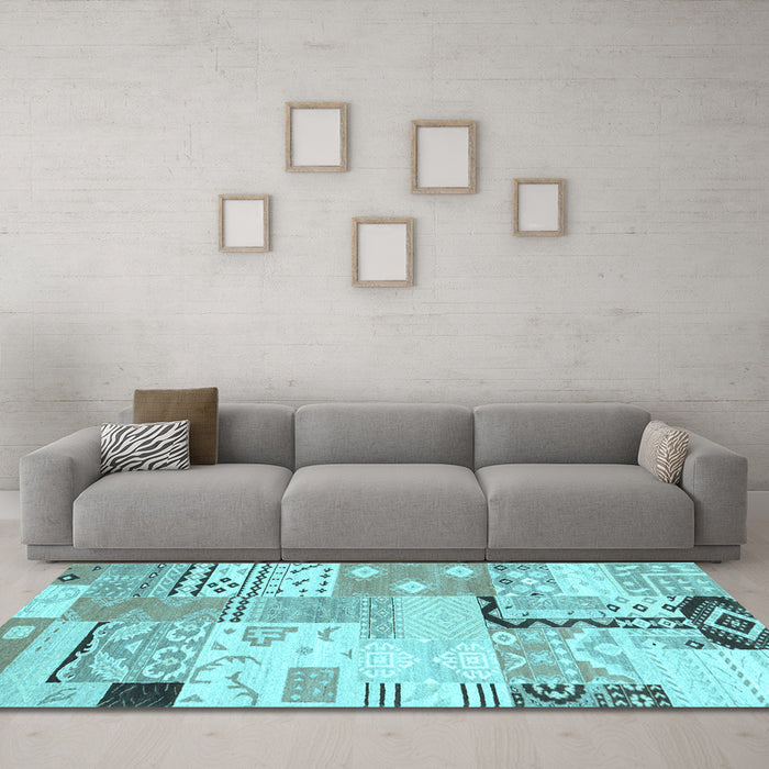 Machine Washable Southwestern Light Blue Country Rug in a Living Room, wshcon2628lblu