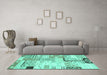 Machine Washable Southwestern Turquoise Country Area Rugs in a Living Room,, wshcon2628turq