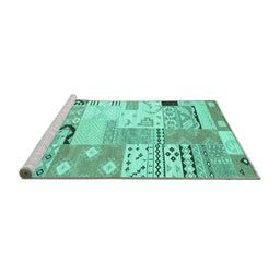 Sideview of Machine Washable Southwestern Turquoise Country Area Rugs, wshcon2628turq