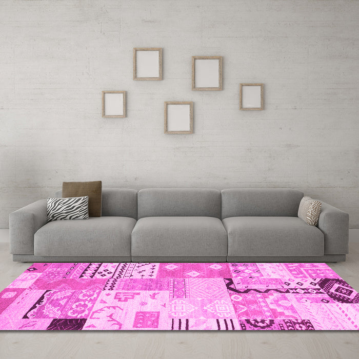 Machine Washable Southwestern Pink Country Rug in a Living Room, wshcon2628pnk