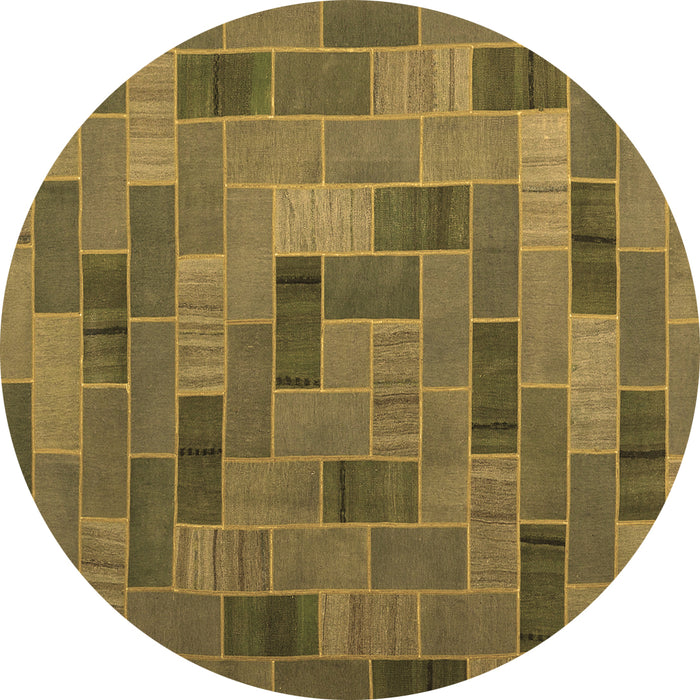 Round Machine Washable Patchwork Brown Transitional Rug, wshcon2629brn