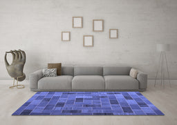 Machine Washable Patchwork Blue Transitional Rug in a Living Room, wshcon2629blu