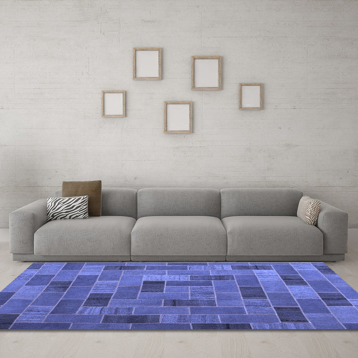 Machine Washable Patchwork Blue Transitional Rug in a Living Room, wshcon2629blu