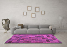 Machine Washable Patchwork Pink Transitional Rug in a Living Room, wshcon2629pnk