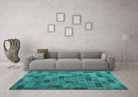 Machine Washable Patchwork Light Blue Transitional Rug, wshcon2629lblu