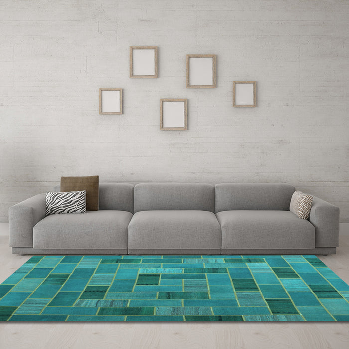 Machine Washable Patchwork Light Blue Transitional Rug in a Living Room, wshcon2629lblu