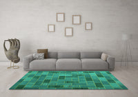 Machine Washable Patchwork Turquoise Transitional Rug, wshcon2629turq