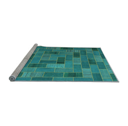 Sideview of Machine Washable Patchwork Light Blue Transitional Rug, wshcon2629lblu