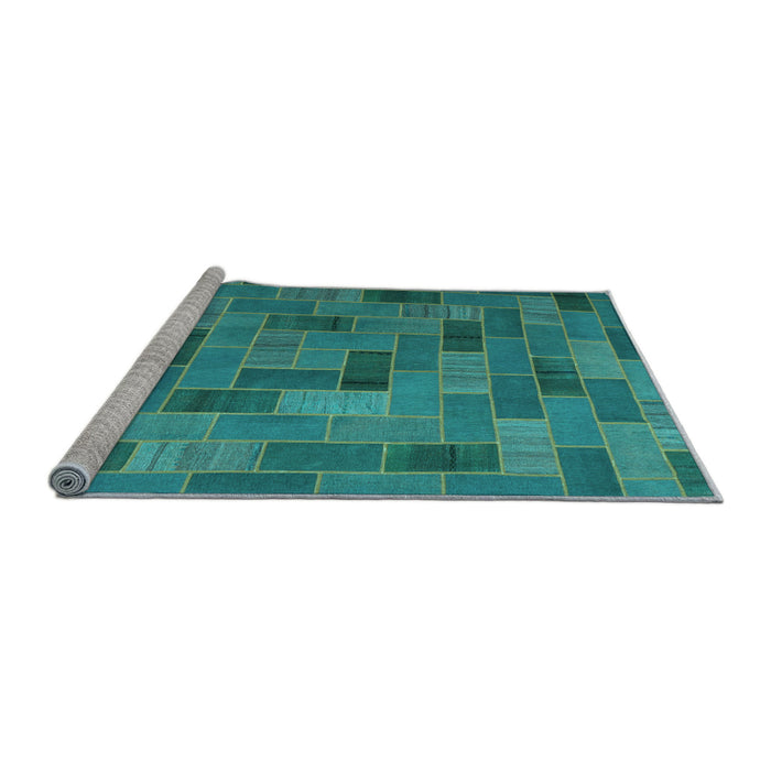 Sideview of Machine Washable Patchwork Light Blue Transitional Rug, wshcon2629lblu