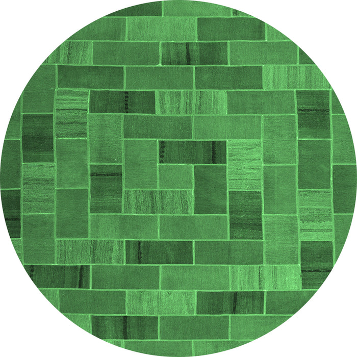 Round Machine Washable Patchwork Emerald Green Transitional Area Rugs, wshcon2629emgrn