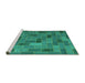 Sideview of Machine Washable Patchwork Turquoise Transitional Area Rugs, wshcon2629turq