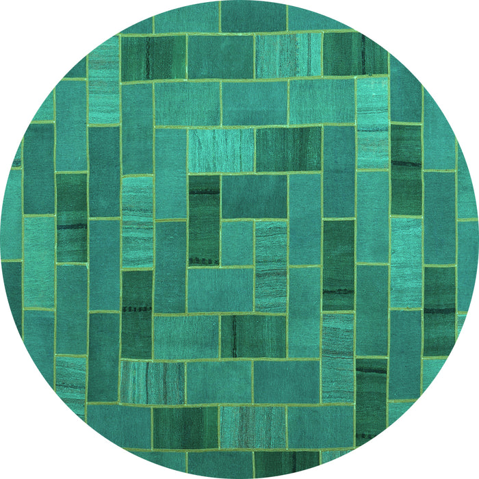 Round Machine Washable Patchwork Turquoise Transitional Area Rugs, wshcon2629turq